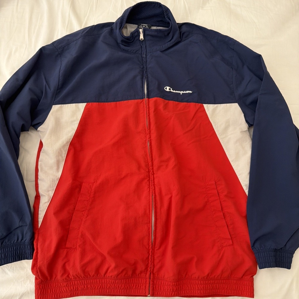 Champion Men's Vintage Windbreaker Jacket Sz Large USA Color Block Classic